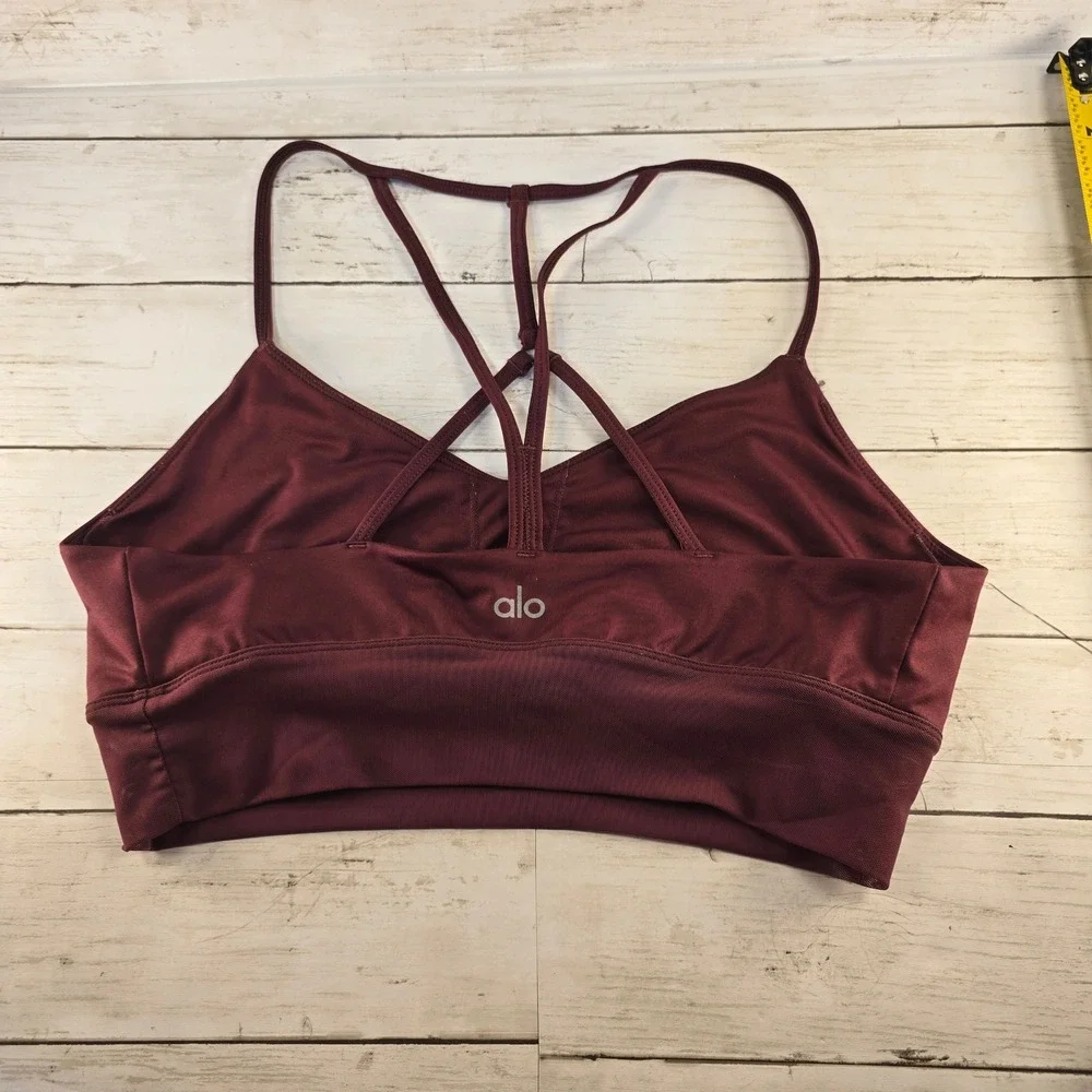 Alo Yoga Strappy V-Neck Sports Bra Burgundy Maroon Racerback Activewear T2229